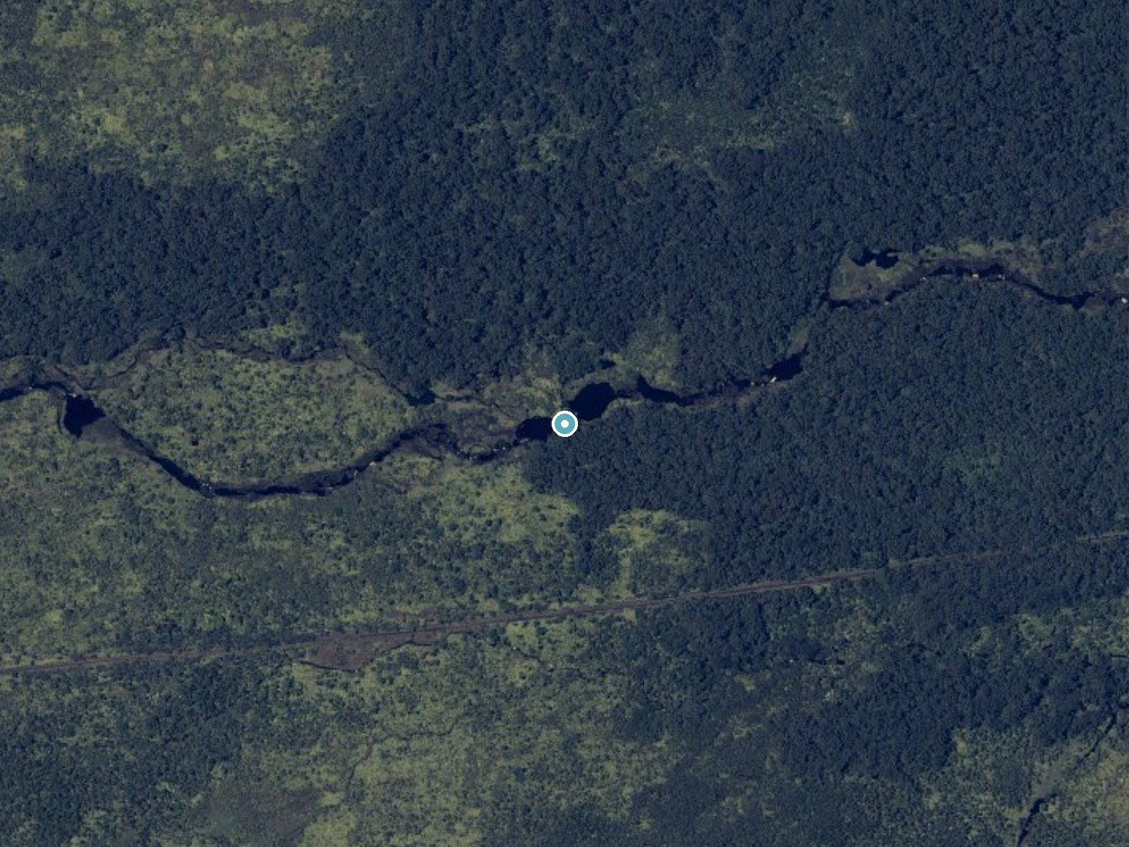 Aerial view of the ground around Wailoa Falls near Hilo, Hawaii