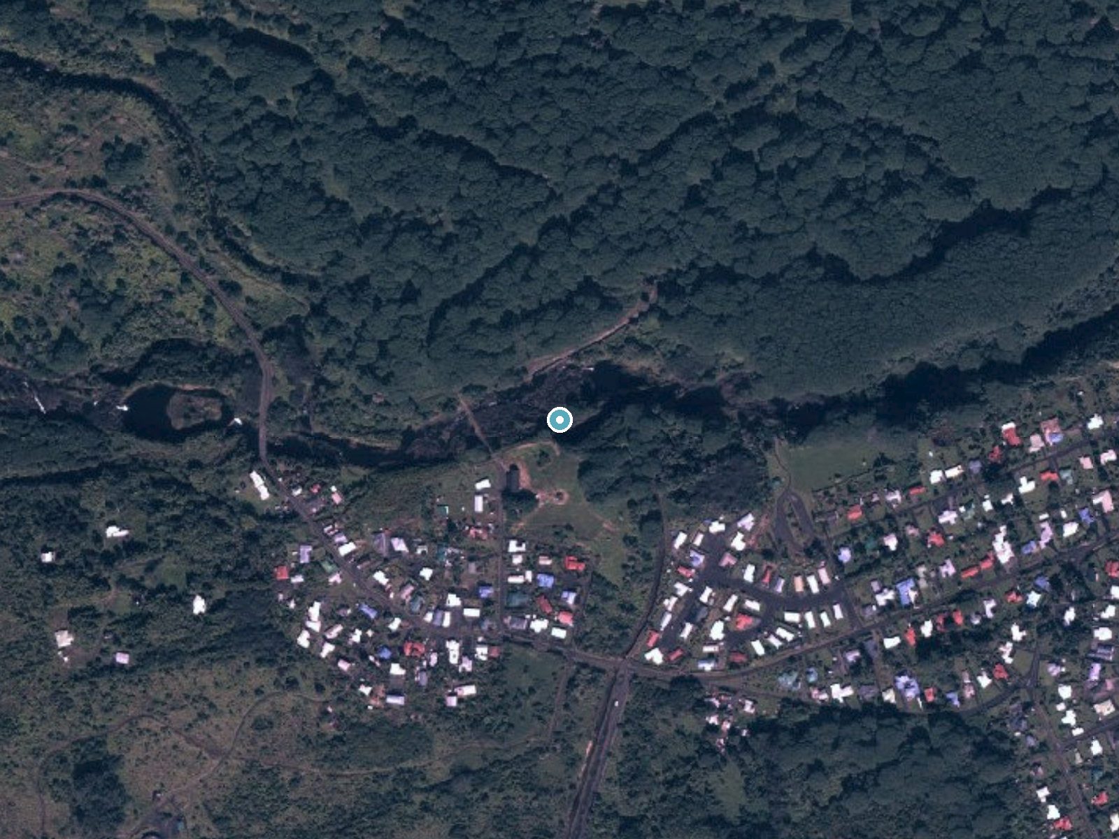 Aerial photo of the same ground around Peepee Falls near Wainaku, Hawaii, for comparison with the lidar view
