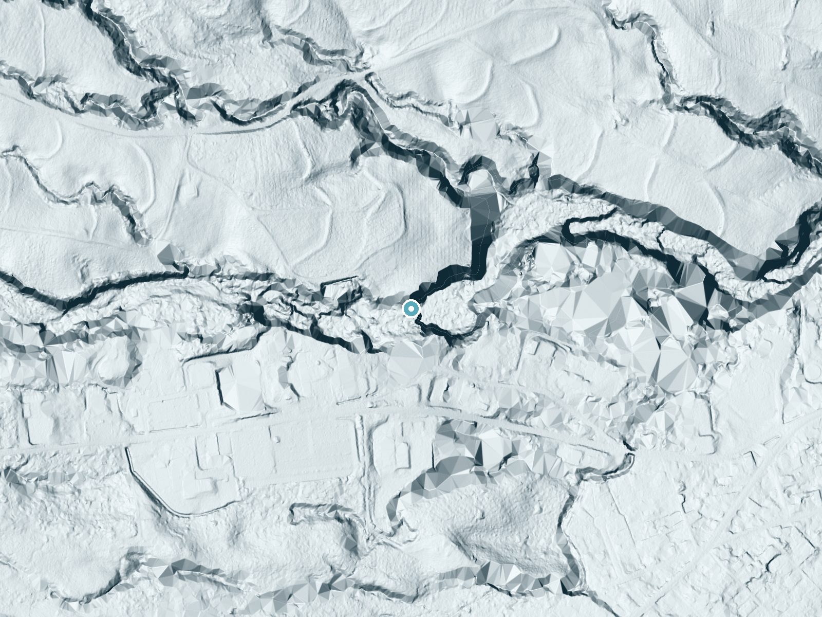 LiDAR bare-earth terrain around Rainbow Falls near Wainaku, Hawaii, showing about 153 feet of drop, a steep tiered drop, facing east