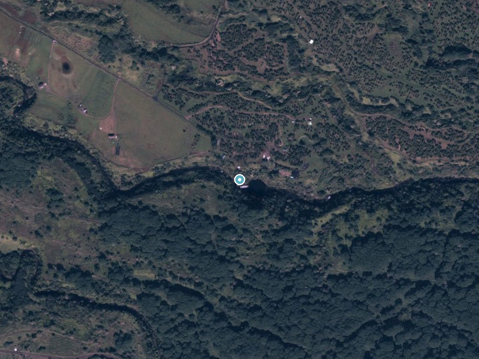Aerial photo of the same ground around Kulaniapia Falls near Wainaku, Hawaii, for comparison with the lidar view
