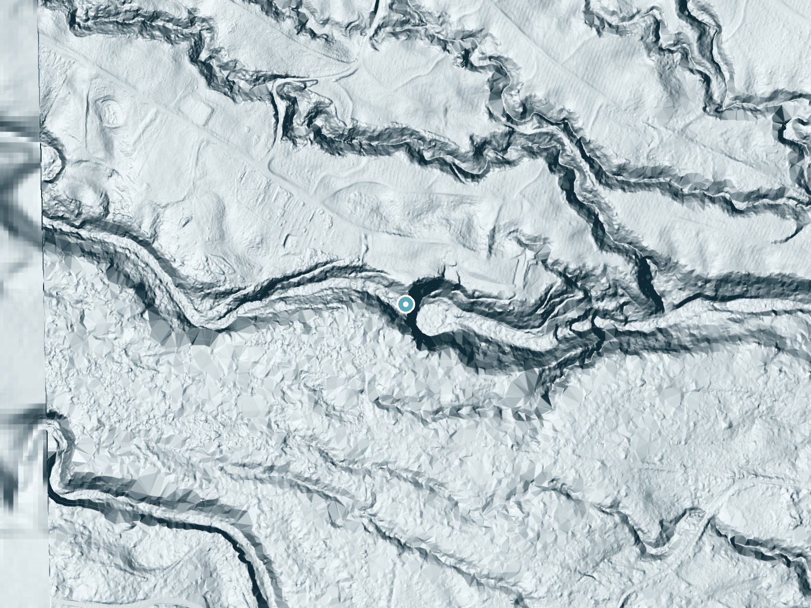 LiDAR bare-earth terrain around Kulaniapia Falls near Wainaku, Hawaii, showing about 196 feet of drop, a single sheer drop, facing east