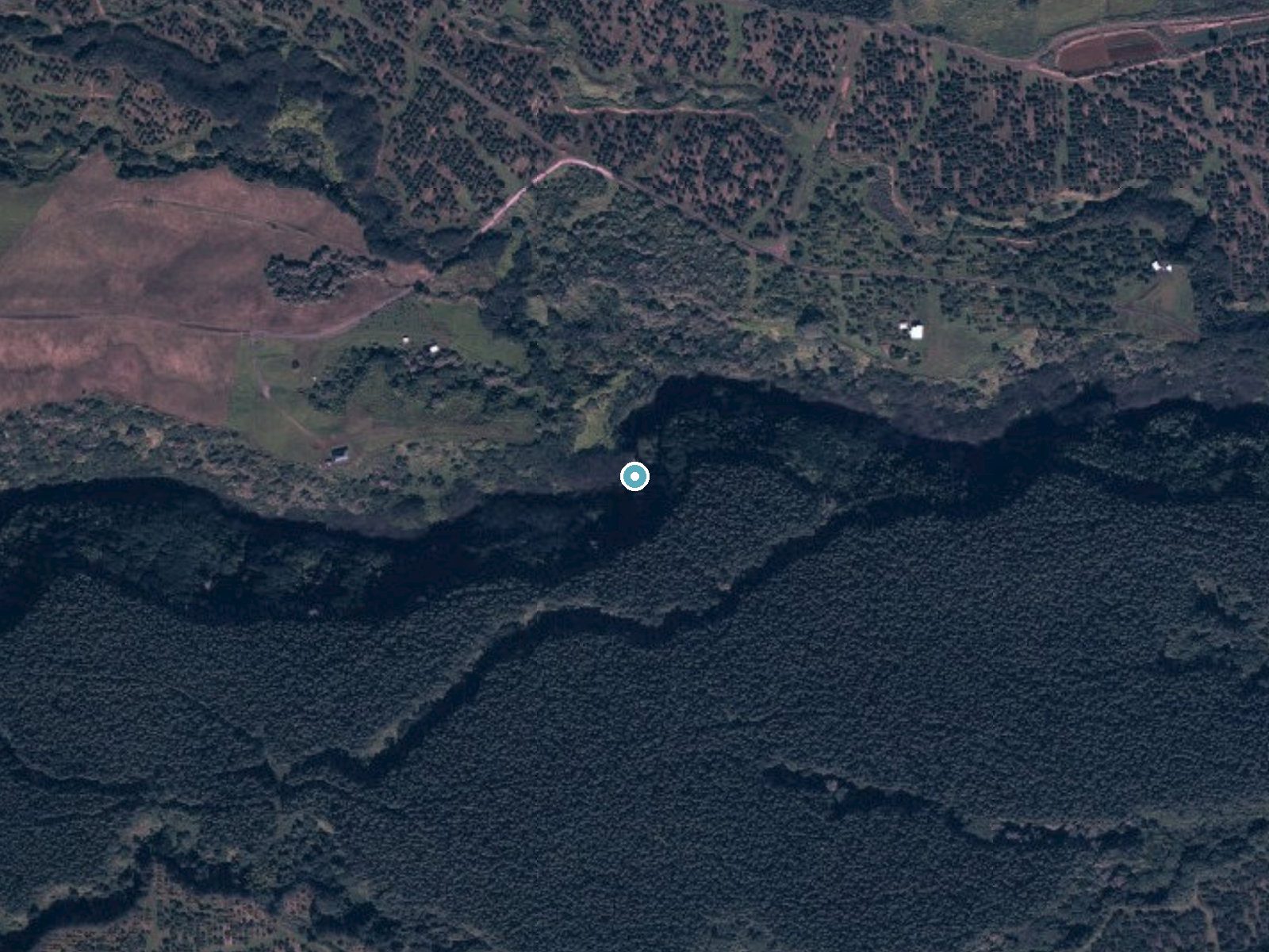 Aerial photo of the same ground around Waialae Falls near Paukaa, Hawaii, for comparison with the lidar view