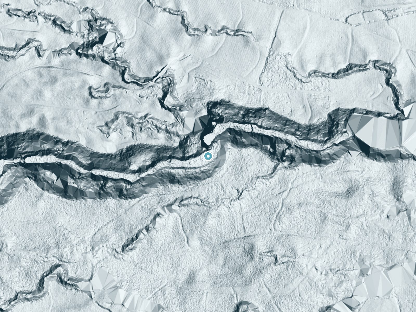 LiDAR bare-earth terrain around Waialae Falls near Paukaa, Hawaii, showing about 220 feet of drop, a steep tiered drop, facing northwest