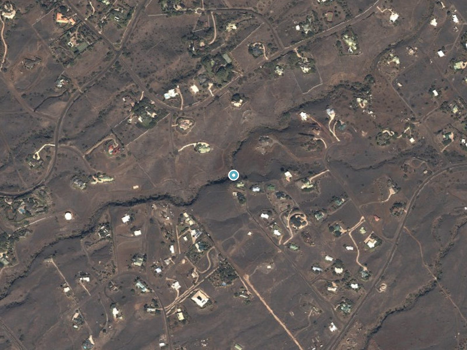 Aerial photo of the same ground around Waiokanalopaka Falls near Puako, Hawaii, for comparison with the lidar view