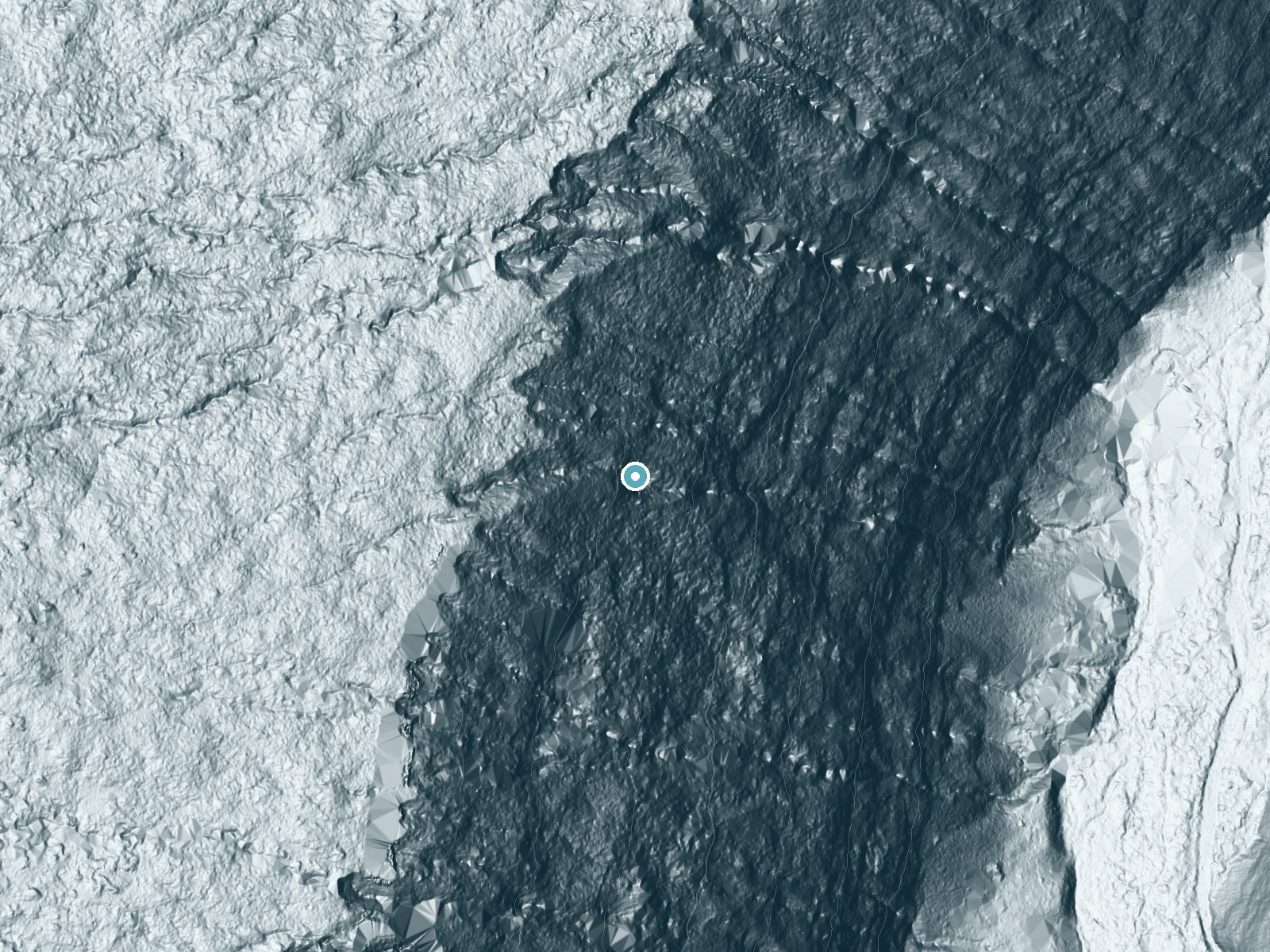 LiDAR bare-earth terrain around Aa Falls near Kukuihaele, Hawaii, showing about 471 feet of drop, a single sheer drop, facing east