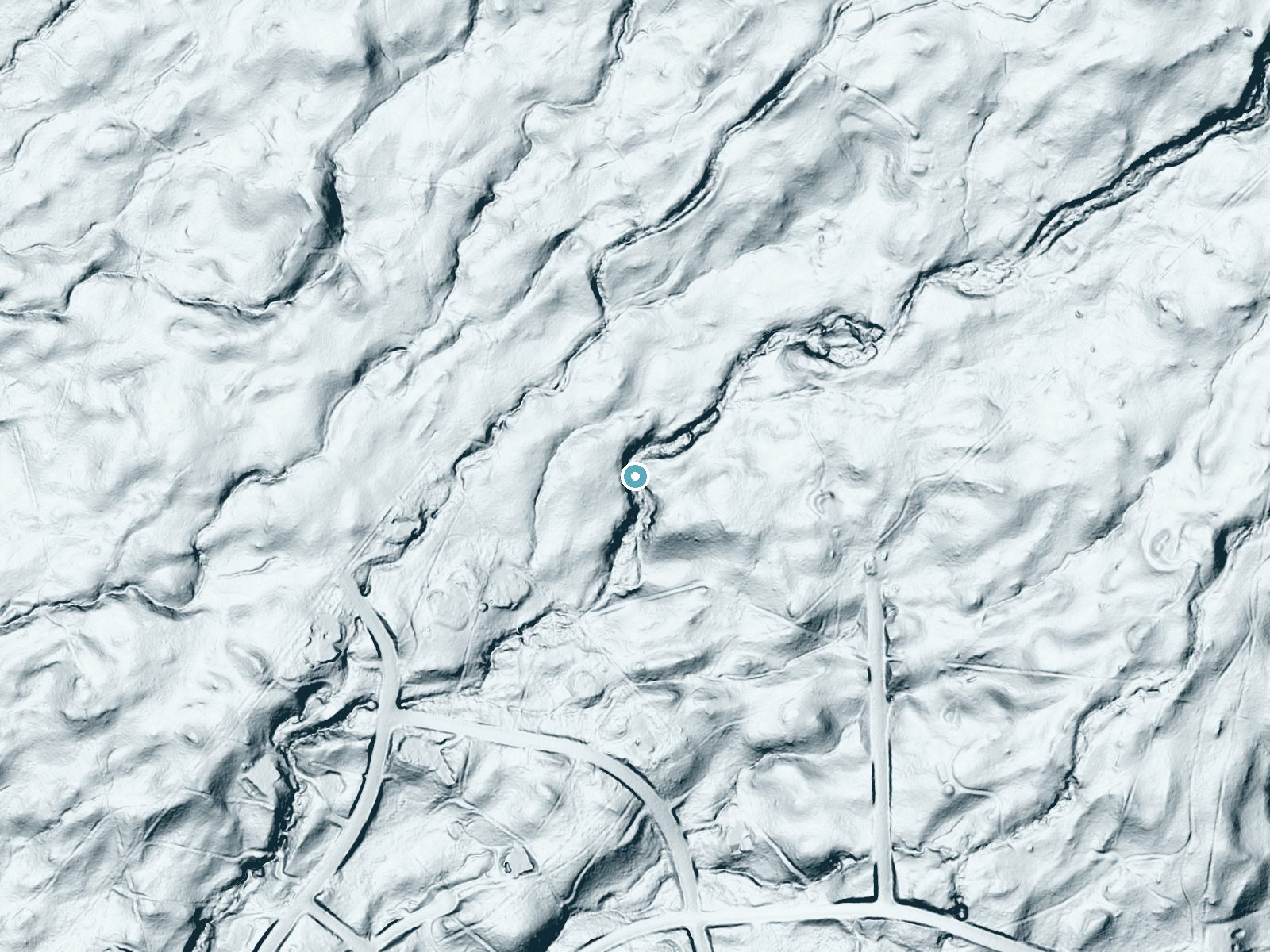 LiDAR bare-earth terrain around Keanapakulua Falls near Hawi, Hawaii, showing about 74 feet of drop, a long cascade, facing southwest