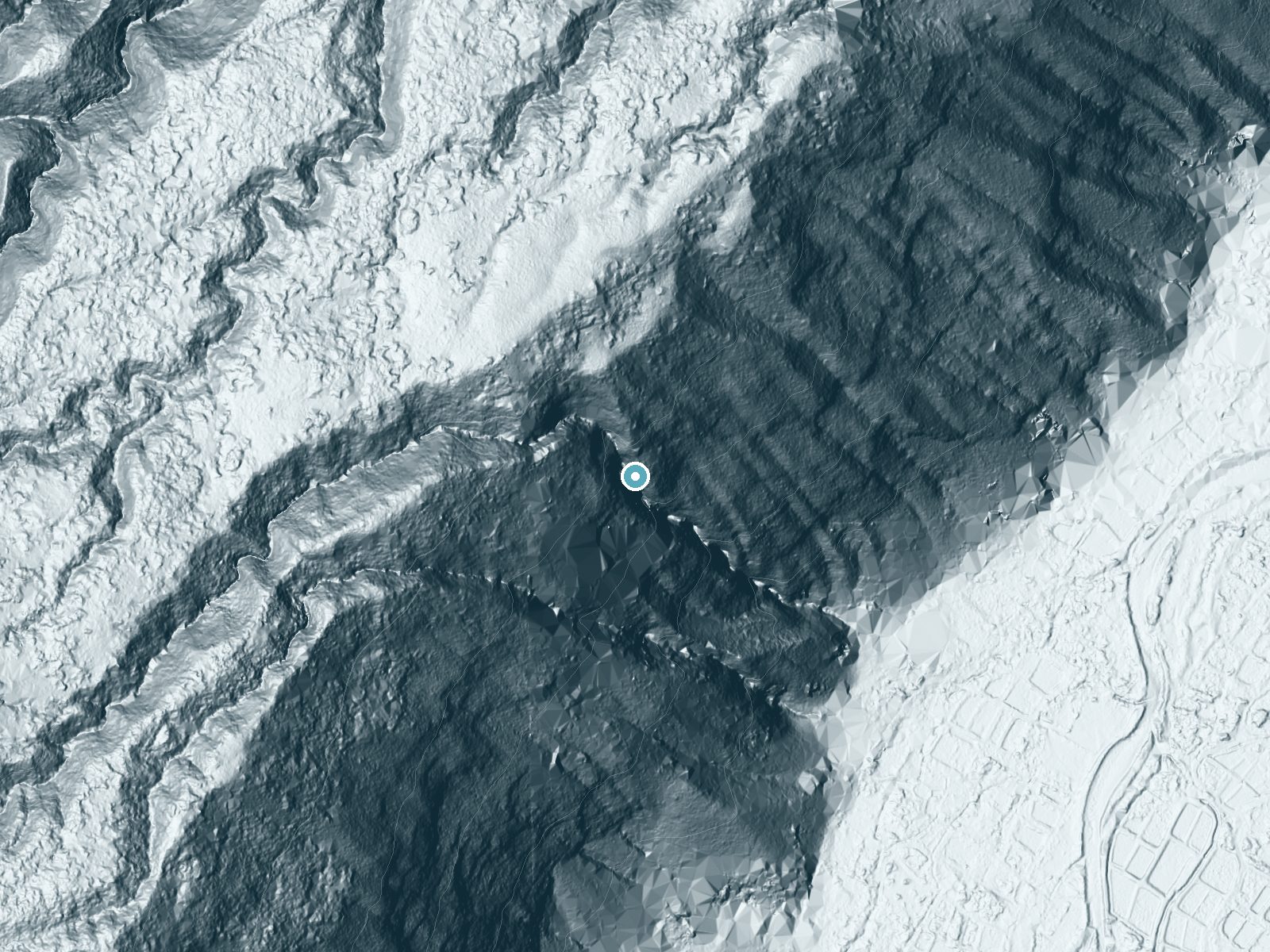 LiDAR bare-earth terrain around Naalapa Falls near Kukuihaele, Hawaii, showing about 656 feet of drop, a single sheer drop, facing southeast