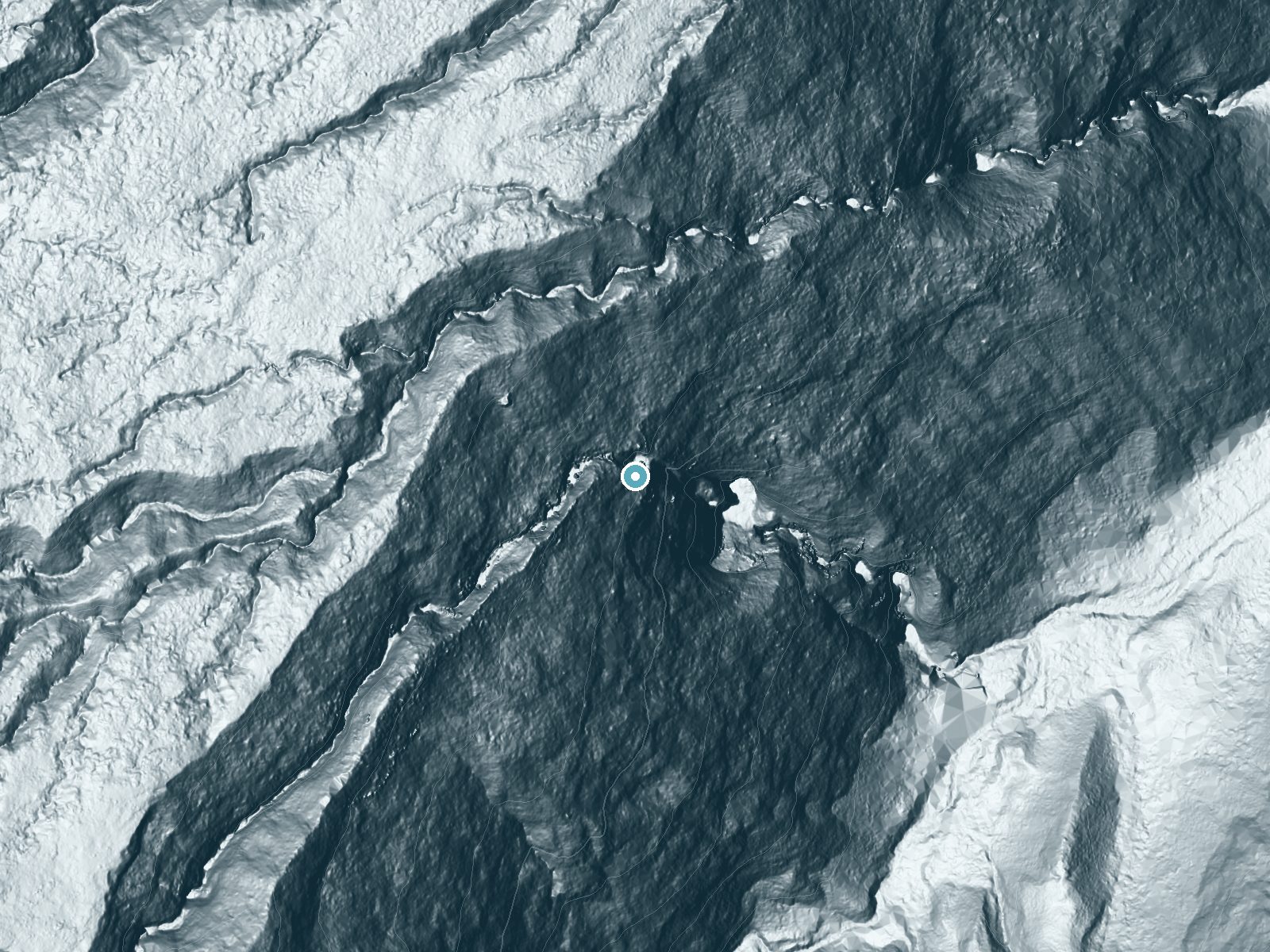 LiDAR bare-earth terrain around Lahomene Falls near Kukuihaele, Hawaii, showing about 896 feet of drop, a single sheer drop, facing east