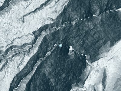 LiDAR terrain view around Lahomene Falls in Hawaii, about 896 feet of drop