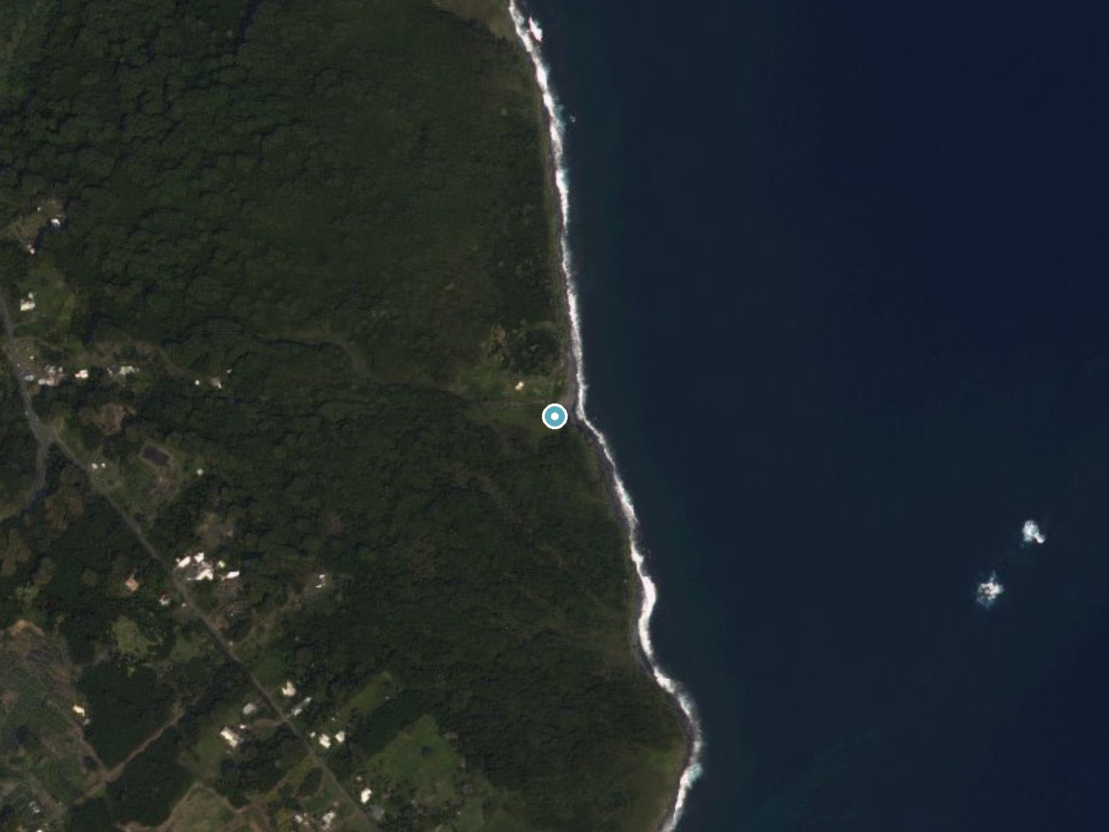 Aerial view of the ground around Waiokilo Falls near Olinda, Hawaii