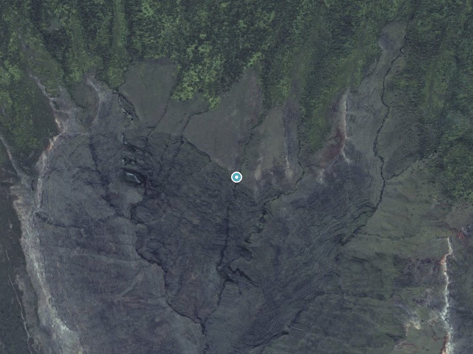 Aerial photo of the same ground around Moʻoloa Falls near Ualapue, Hawaii, for comparison with the lidar view