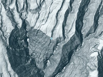 LiDAR terrain view around Moʻoloa Falls in Hawaii, about 354 feet of drop