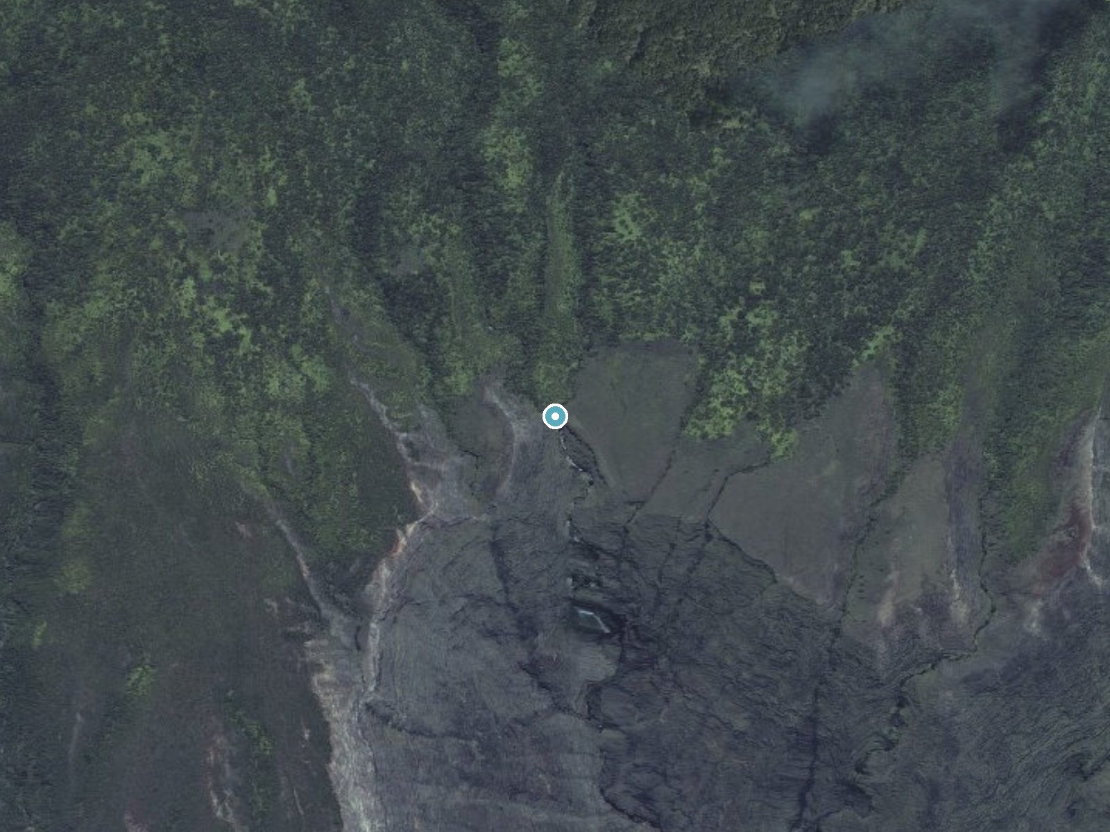 Aerial photo of the same ground around Hina Falls near Ualapue, Hawaii, for comparison with the lidar view