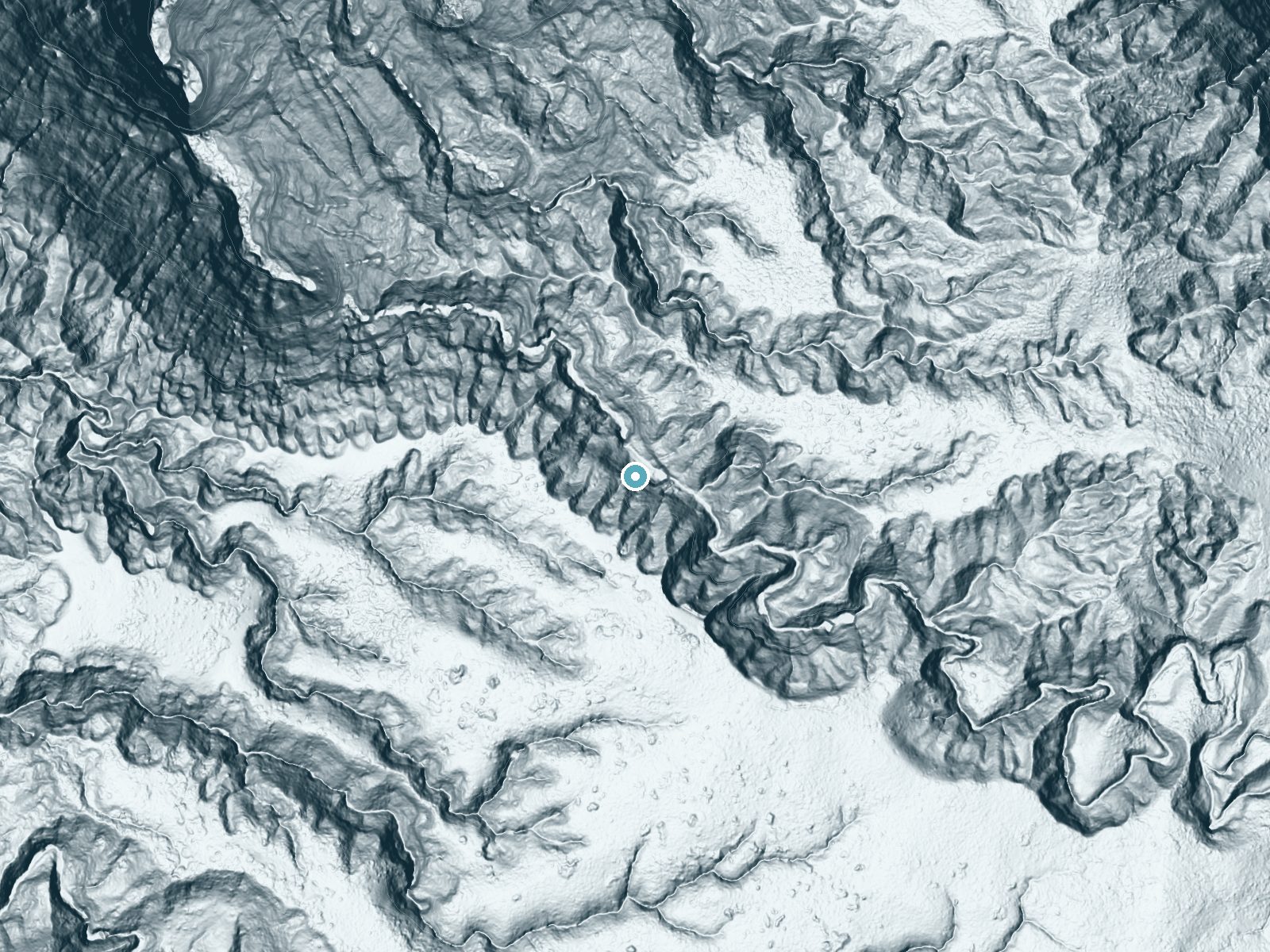LiDAR bare-earth terrain around Waimanu Falls near Kualapuu, Hawaii, showing about 249 feet of drop, a steep tiered drop, facing north