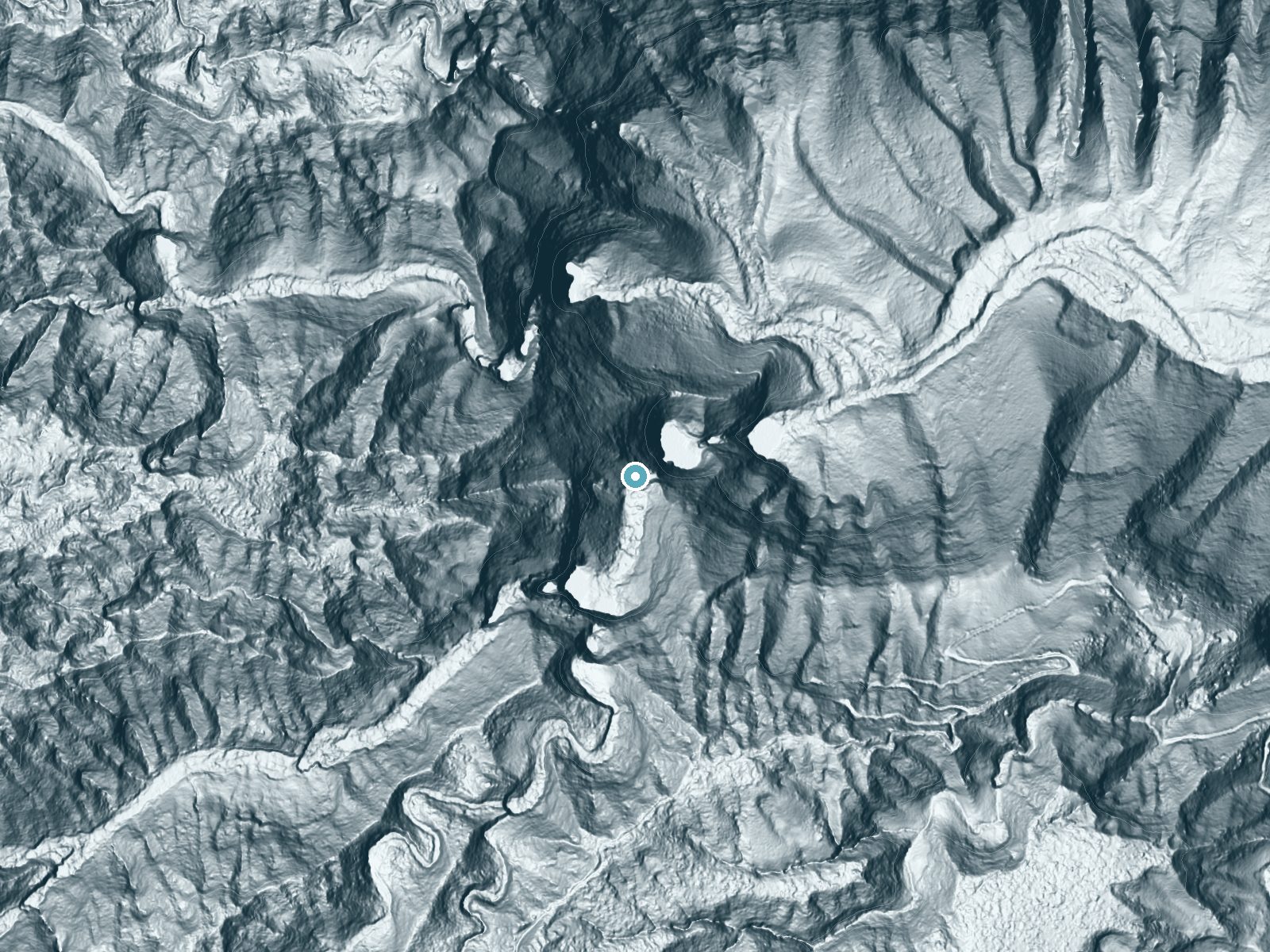 LiDAR bare-earth terrain around Moaʻula near Ualapue, Hawaii, showing about 610 feet of drop, a single sheer drop, facing northeast