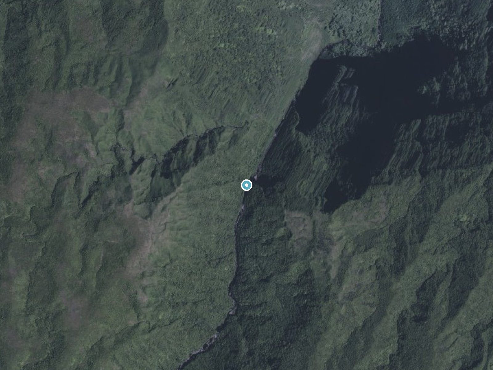 Aerial photo of the same ground around Pāpalaua Falls near Ualapue, Hawaii, for comparison with the lidar view