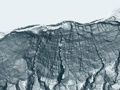 LiDAR terrain view around ʻOloʻupena Falls in Hawaii, about 758 feet of drop