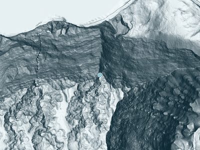 LiDAR terrain view around Kahiwa Falls in Hawaii, about 535 feet of drop