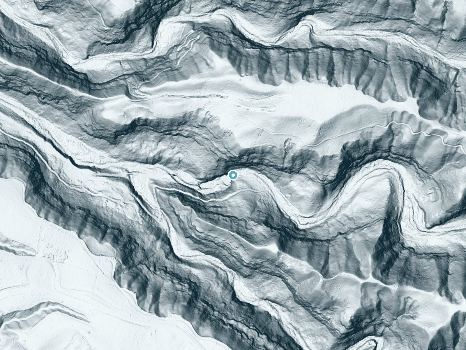 LiDAR bare-earth terrain around Waimea Falls near Pupukea, Hawaii, showing about 352 feet of drop, a single sheer drop, facing south