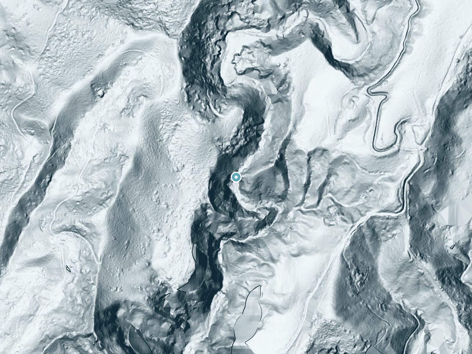 LiDAR bare-earth terrain around Waiolue Falls near Kalaheo, Hawaii, showing about 276 feet of drop, a single sheer drop, facing south