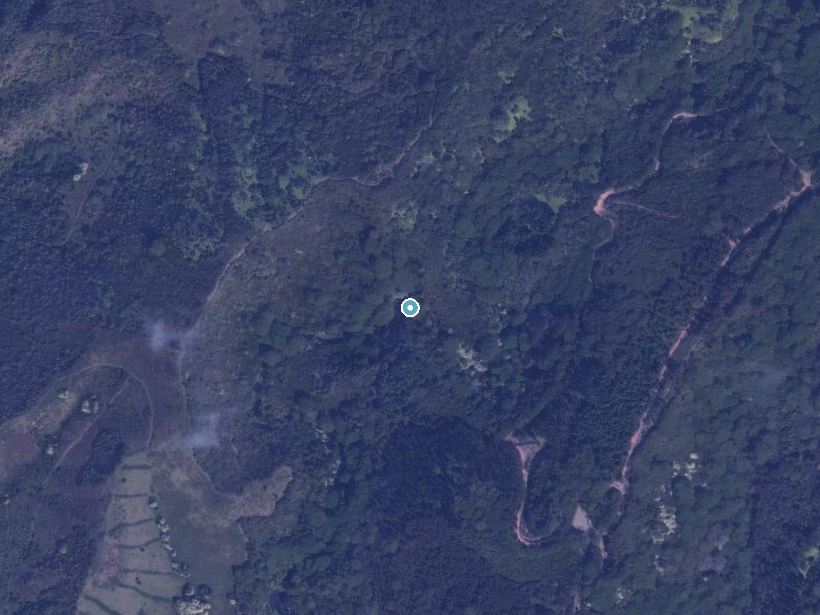 Aerial photo of the same ground around Kaukiuki Falls near Kalaheo, Hawaii, for comparison with the lidar view