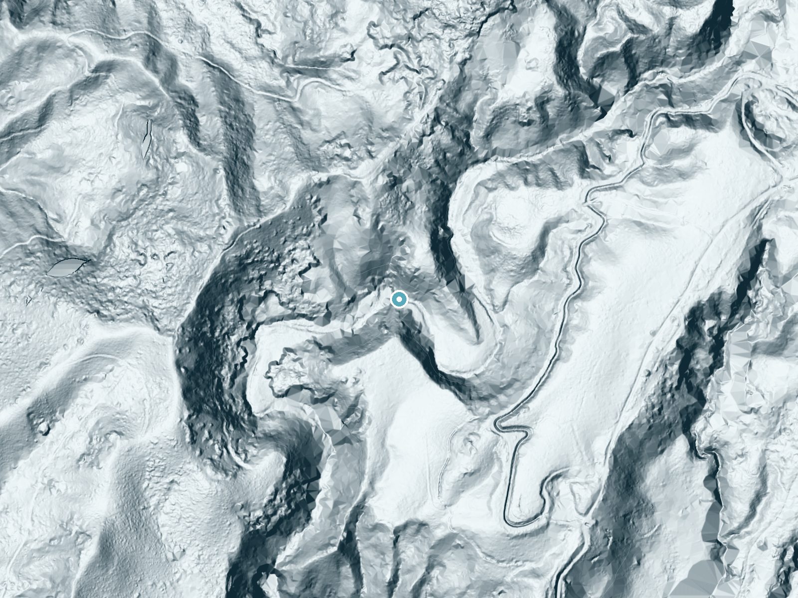 LiDAR bare-earth terrain around Kaukiuki Falls near Kalaheo, Hawaii, showing about 199 feet of drop, a steep tiered drop, facing southwest