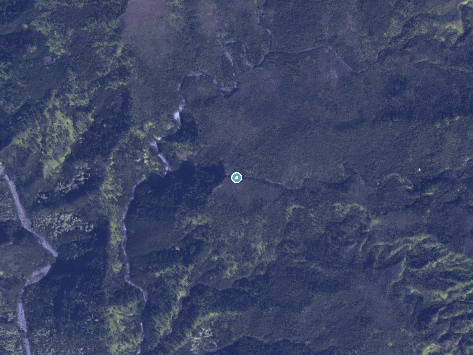 Aerial photo of the same ground around Kāhili Falls near Kalaheo, Hawaii, for comparison with the lidar view