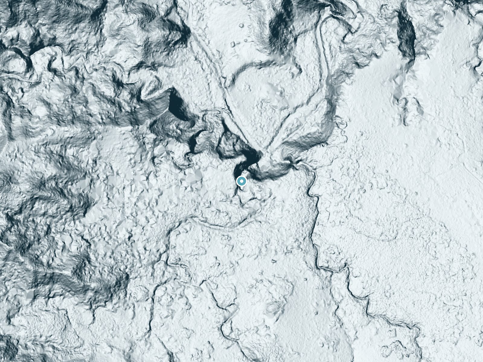LiDAR bare-earth terrain around Hāliʻi Falls near Puhi, Hawaii, showing about 132 feet of drop, a steep tiered drop, facing northeast