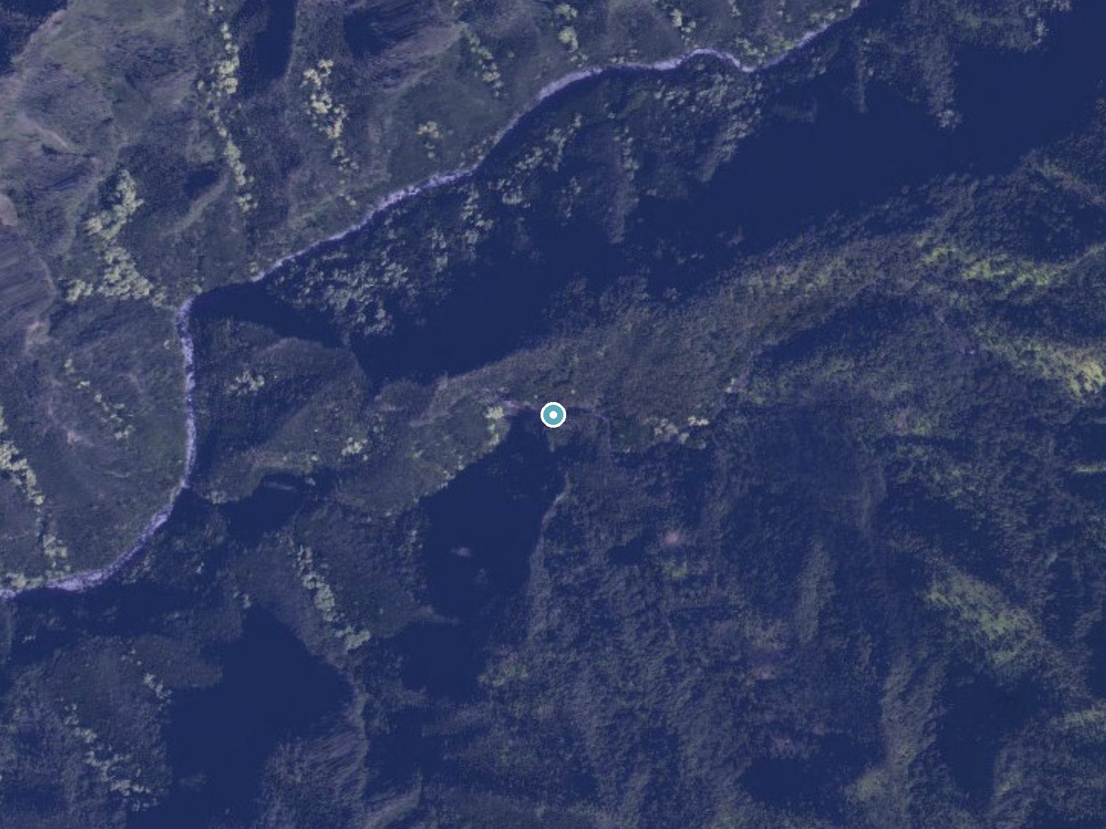 Aerial photo of the same ground around Waiānuenue Falls near Kalaheo, Hawaii, for comparison with the lidar view