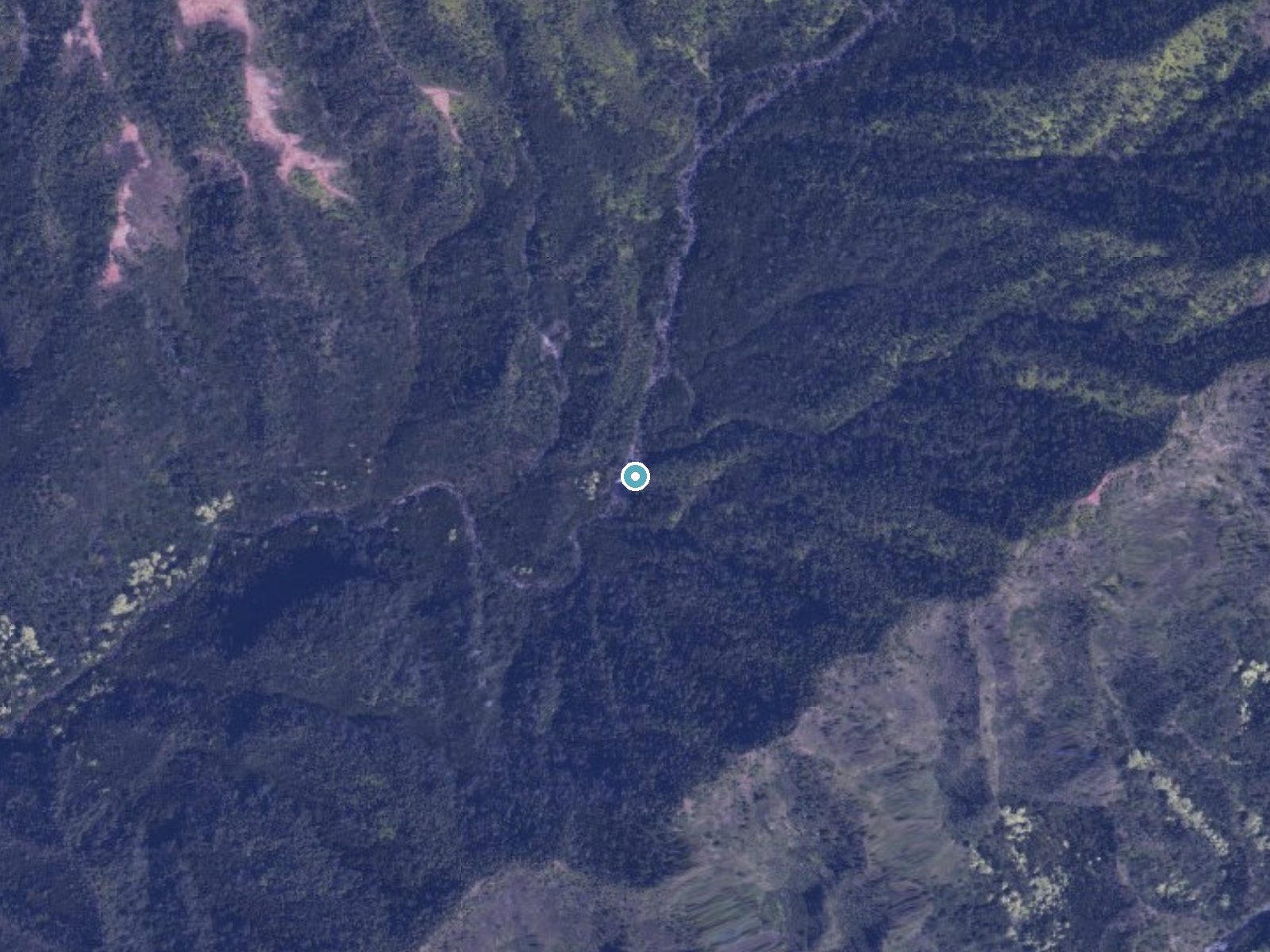 Aerial photo of the same ground around Waikaka Falls near Kalaheo, Hawaii, for comparison with the lidar view