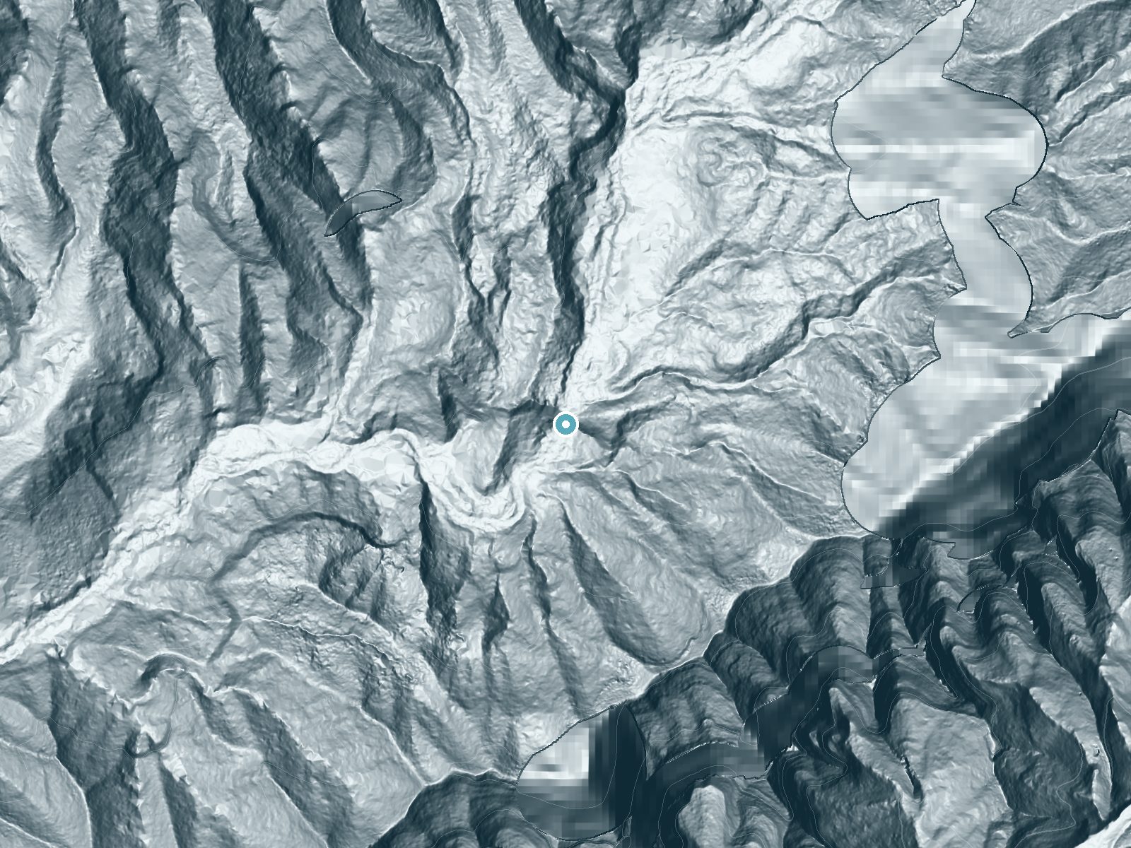 LiDAR bare-earth terrain around Waikaka Falls near Kalaheo, Hawaii, showing about 274 feet of drop, a single sheer drop, facing southwest