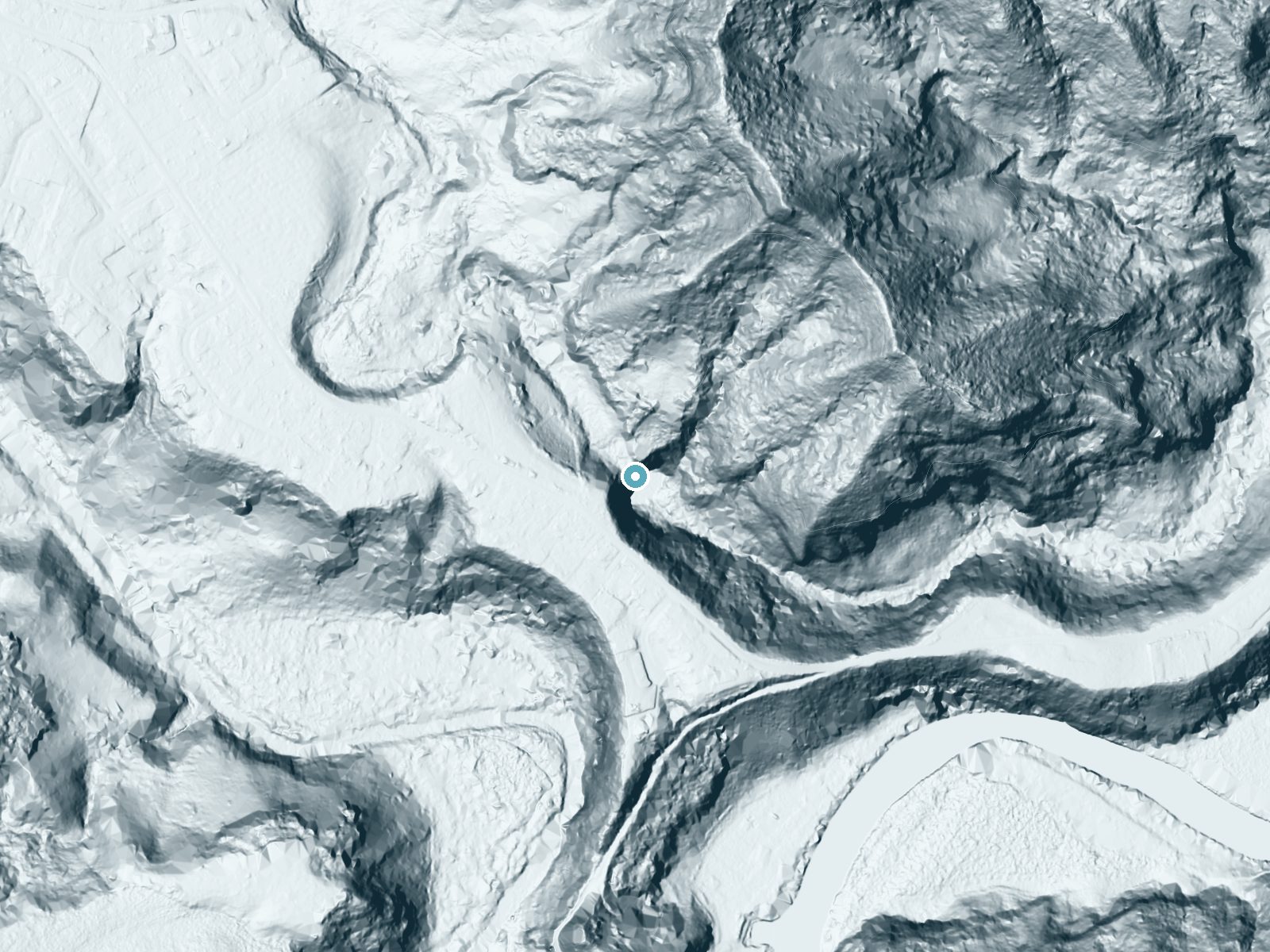 LiDAR bare-earth terrain around ʻŌpaekaʻa Falls near Wailua, Hawaii, showing about 224 feet of drop, a single sheer drop, facing southeast