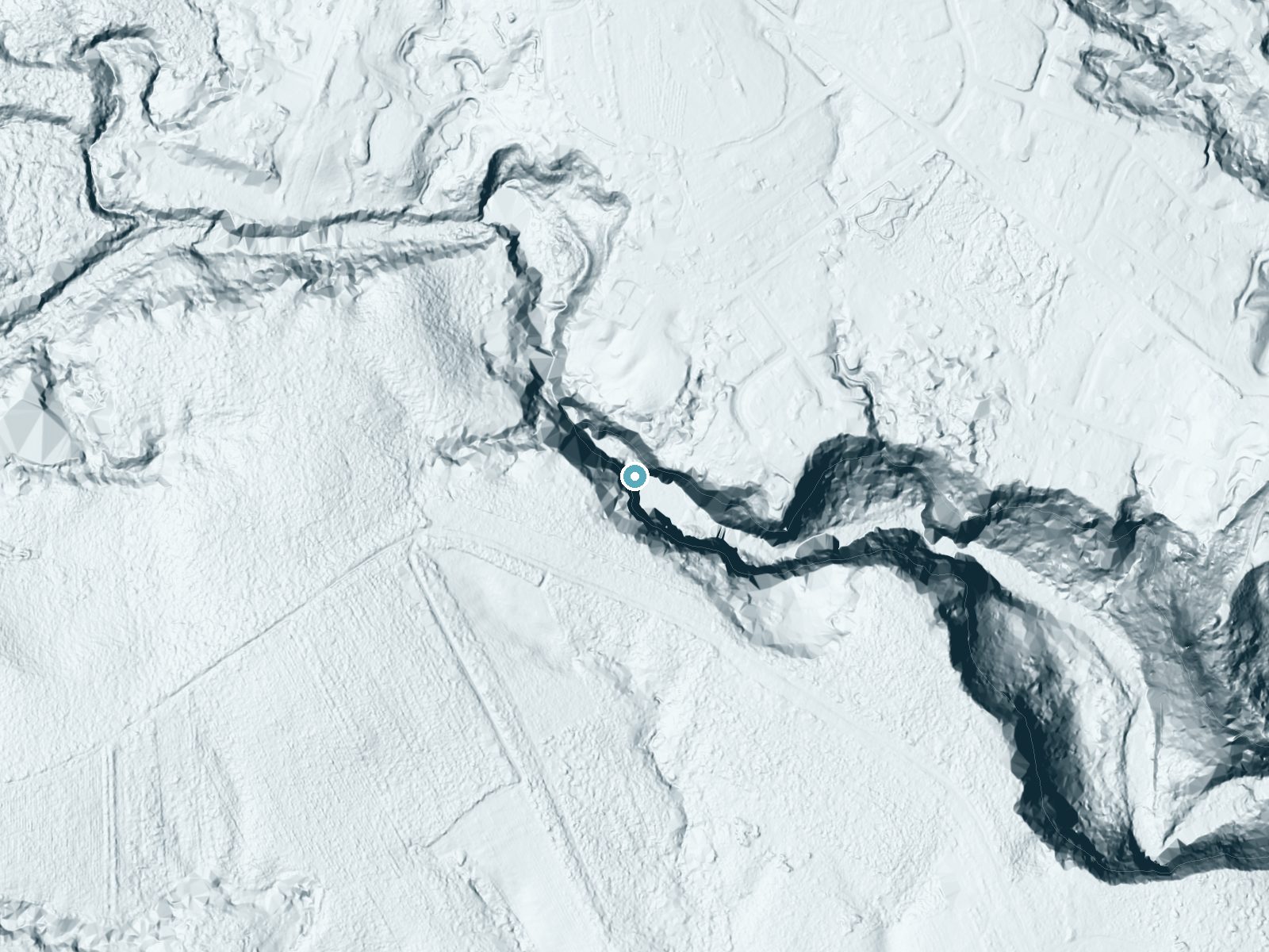 LiDAR bare-earth terrain around Koholālele Falls near Wailua Homesteads, Hawaii, showing about 254 feet of drop, a single sheer drop, facing east
