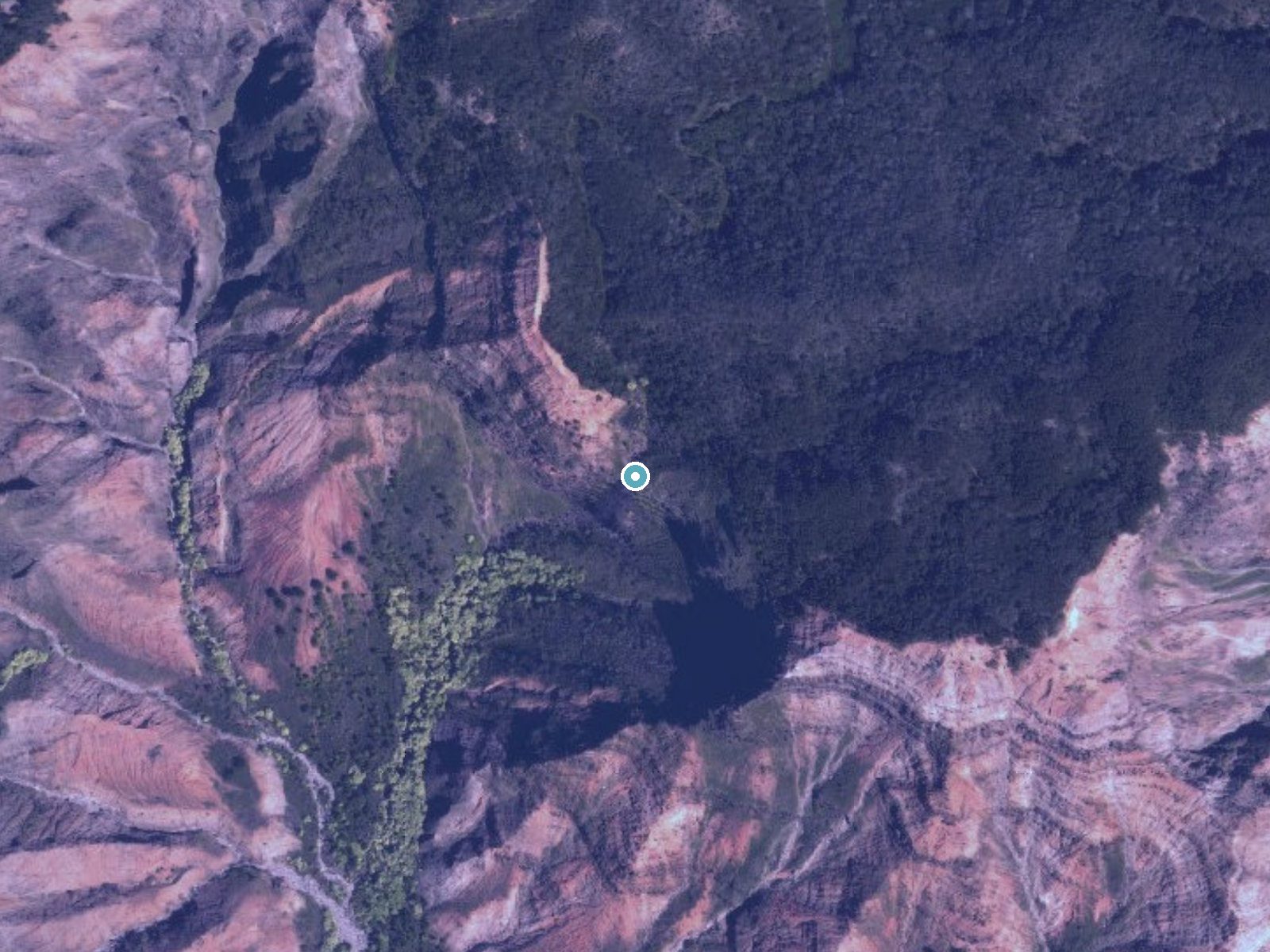 Aerial photo of the same ground around Waipoʻo Falls near Pakala Village, Hawaii, for comparison with the lidar view