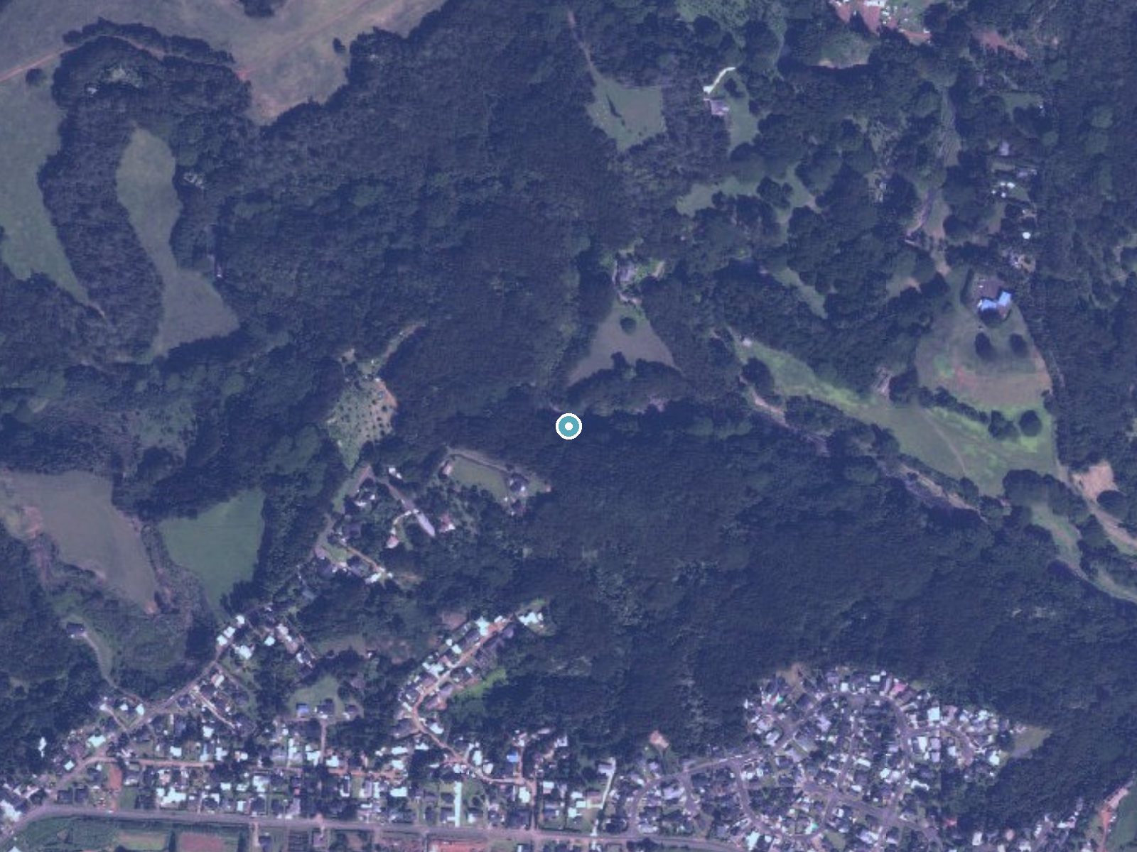 Aerial photo of the same ground around Hoʻopiʻi Falls near Kapaa, Hawaii, for comparison with the lidar view