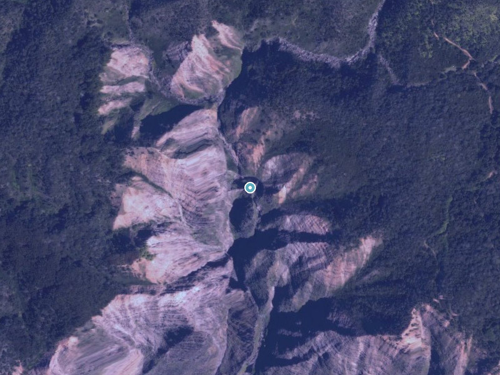 Aerial photo of the same ground around Moeloa Falls near Wainiha, Hawaii, for comparison with the lidar view