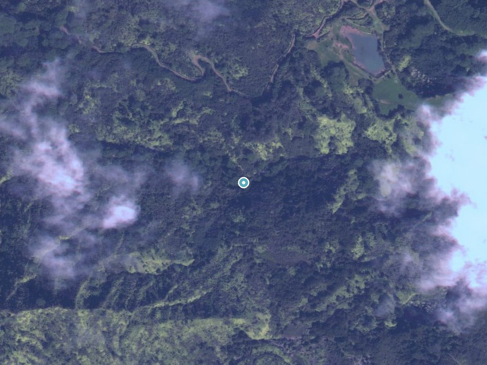 Aerial photo of the same ground around Opae Kalaole Falls near Kapaa, Hawaii, for comparison with the lidar view
