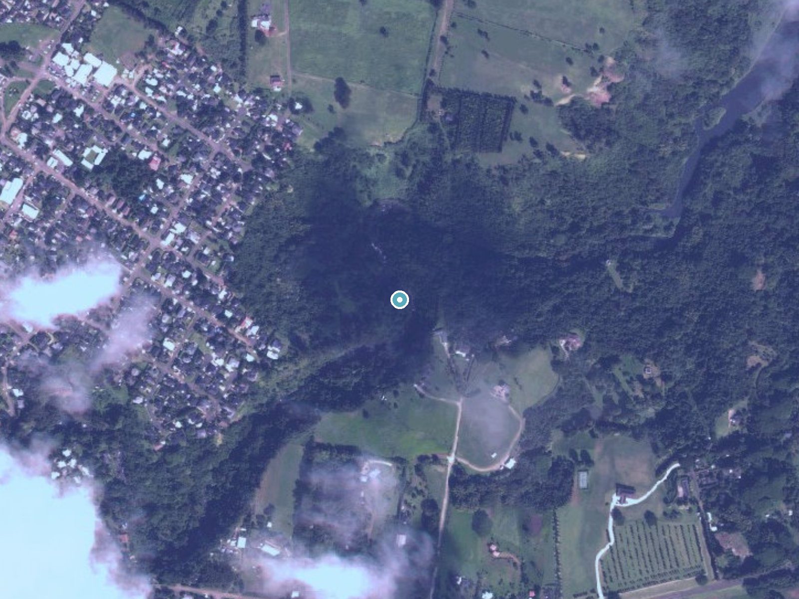 Aerial photo of the same ground around Kīlauea Falls near Kilauea, Hawaii, for comparison with the lidar view