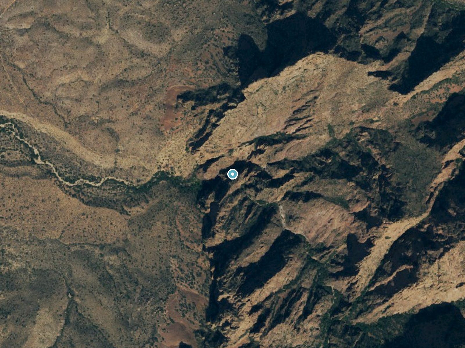Aerial photo of the same ground around Cattail Falls near Terlingua, Texas, for comparison with the lidar view