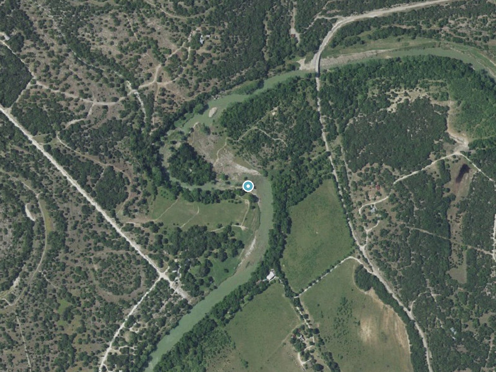 Aerial photo of the same ground around Rust Falls near Spring Branch, Texas, for comparison with the lidar view