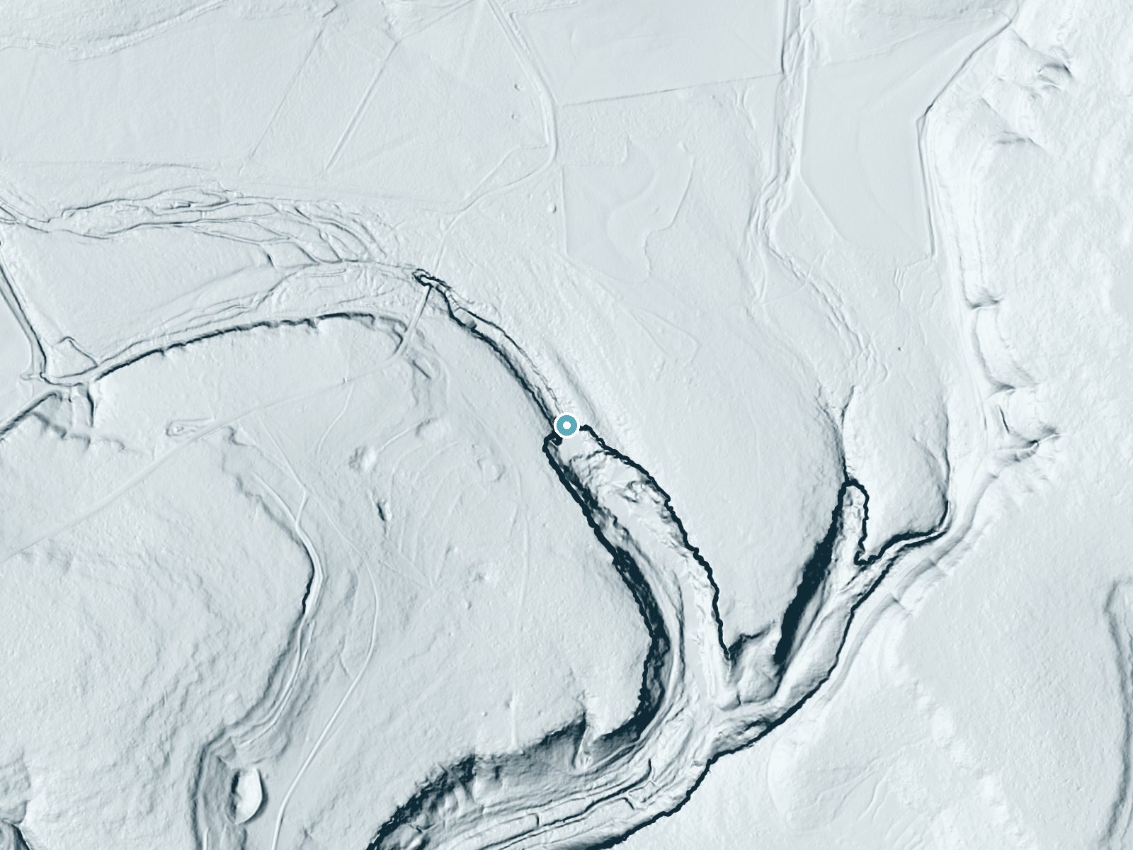 LiDAR bare-earth terrain around Edge Falls near Spring Branch, Texas, showing about 66 feet of drop, a steep tiered drop, facing southeast