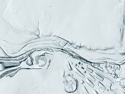 LiDAR terrain view around Barber Falls in Texas, about 61 feet of drop