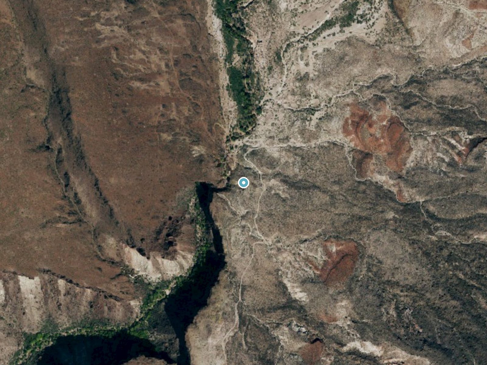 Aerial photo of the same ground around Capote Falls near Valentine, Texas, for comparison with the lidar view