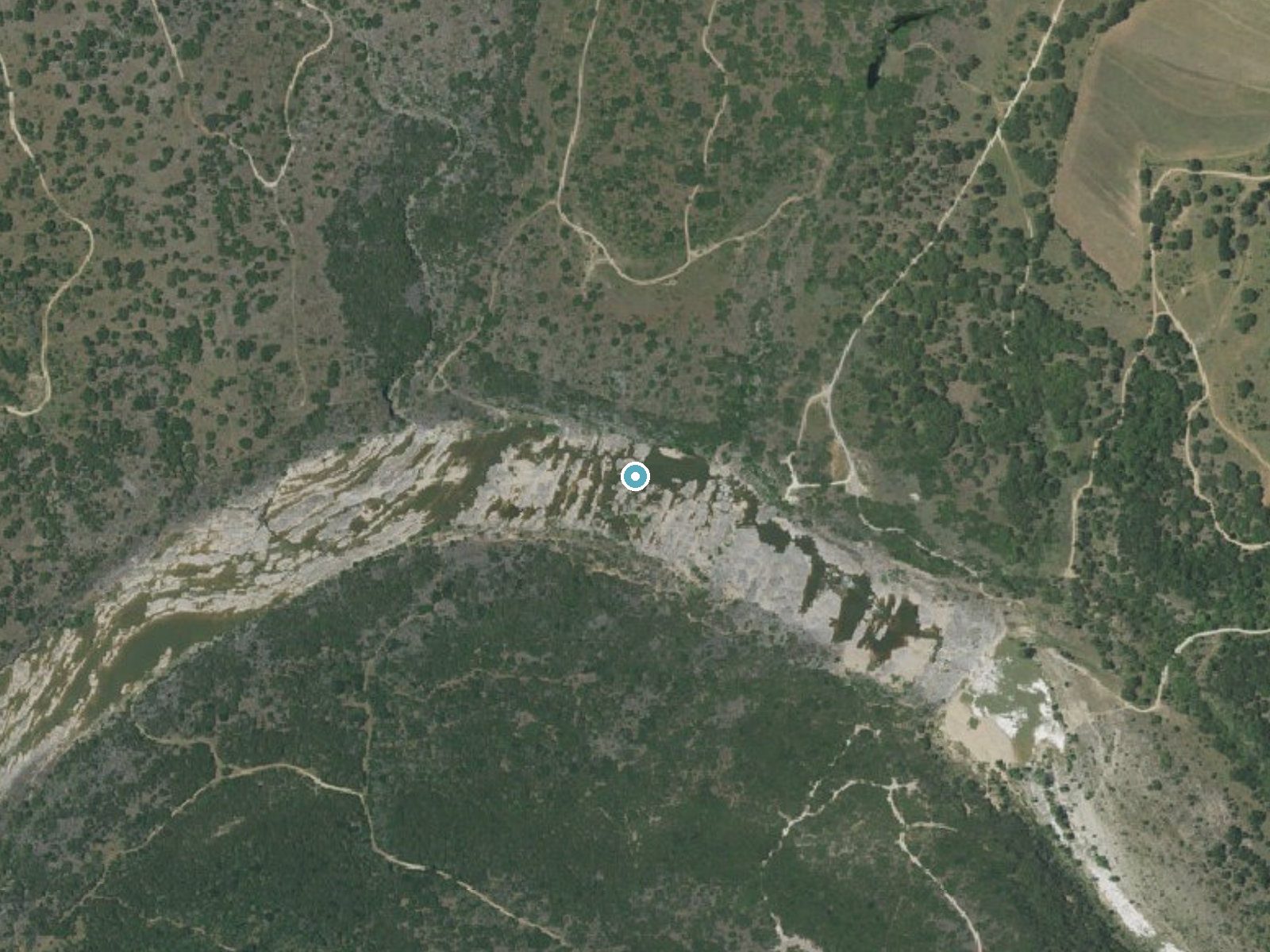 Aerial photo of the same ground around Pedernales Falls near Round Mountain, Texas, for comparison with the lidar view