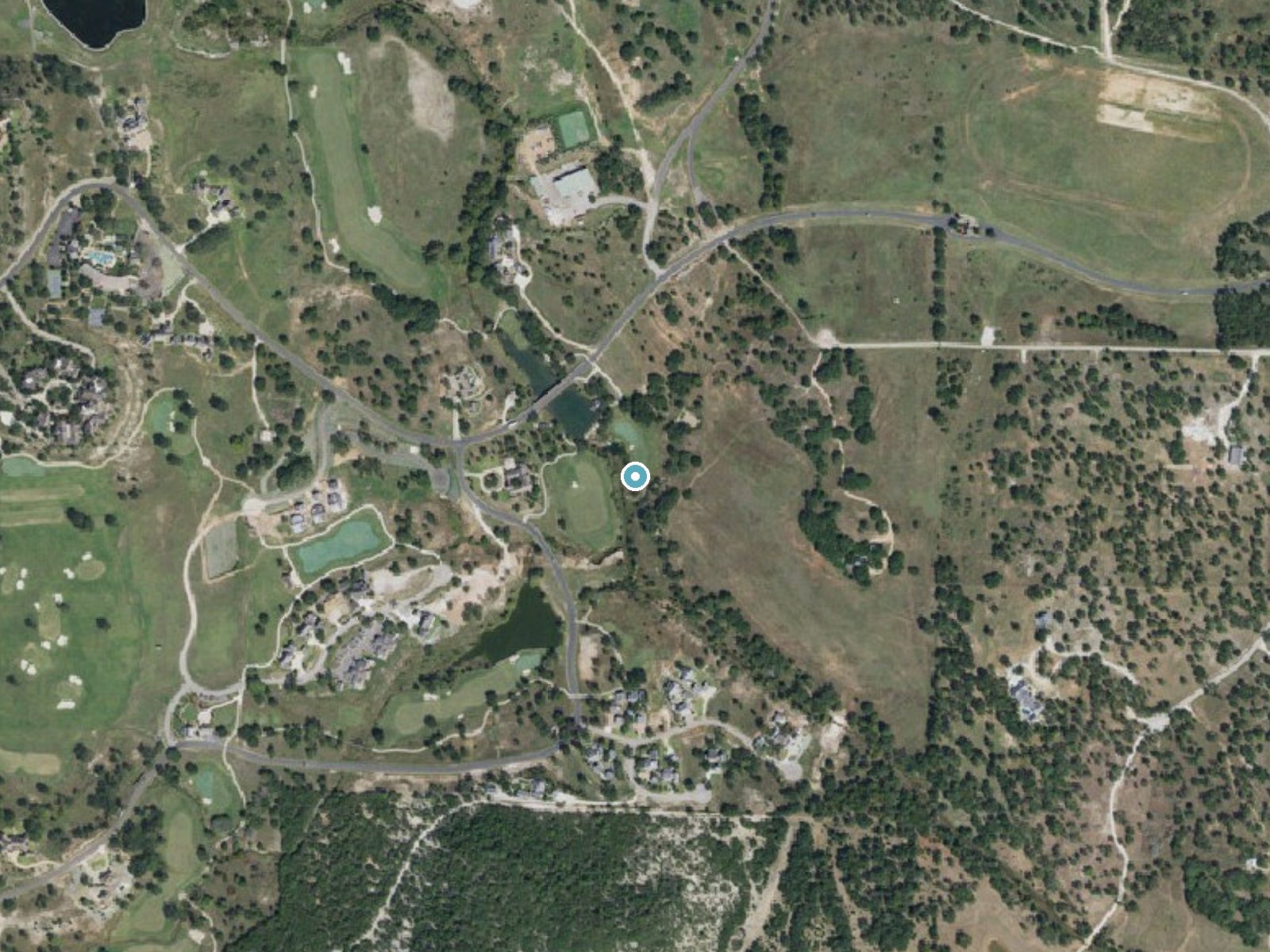 Aerial photo of the same ground around Roos Falls near Fredericksburg, Texas, for comparison with the lidar view