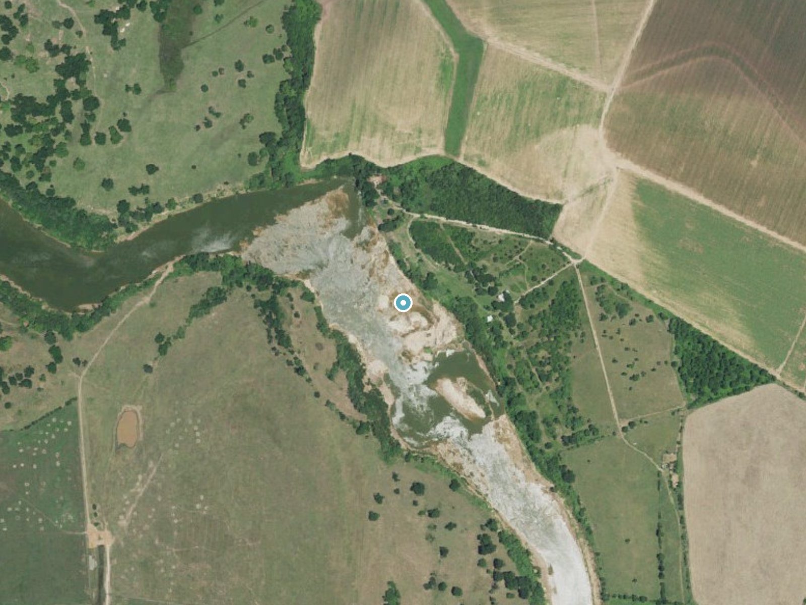 Aerial photo of the same ground around Hidalgo Falls near Navasota, Texas, for comparison with the lidar view