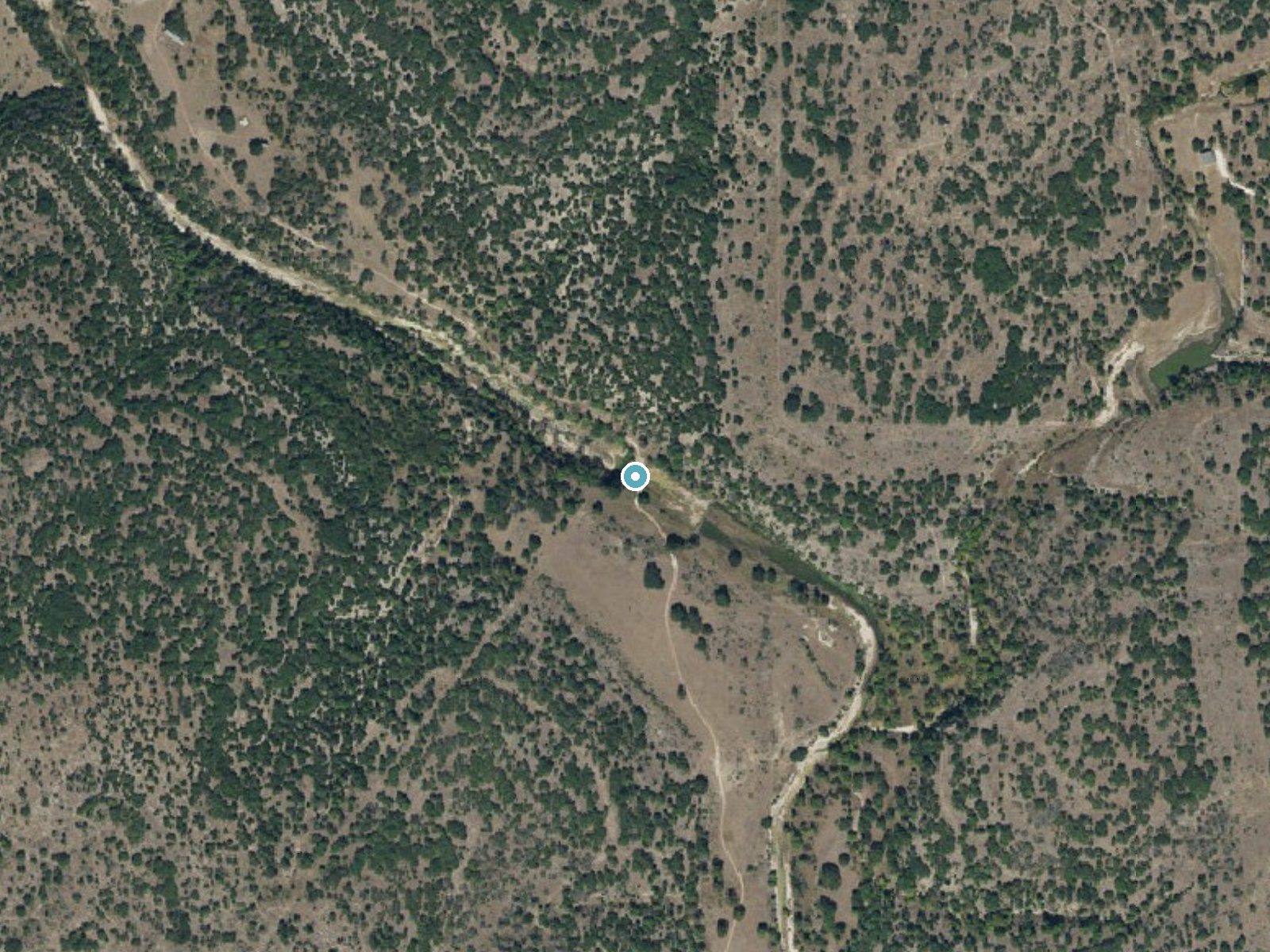 Aerial photo of the same ground around The Falls near Harper, Texas, for comparison with the lidar view