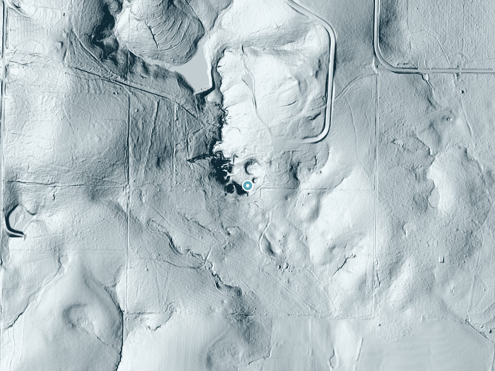 LiDAR bare-earth terrain around Falling Water near Chipley, Florida, showing about 62 feet of drop, a long cascade, facing southwest