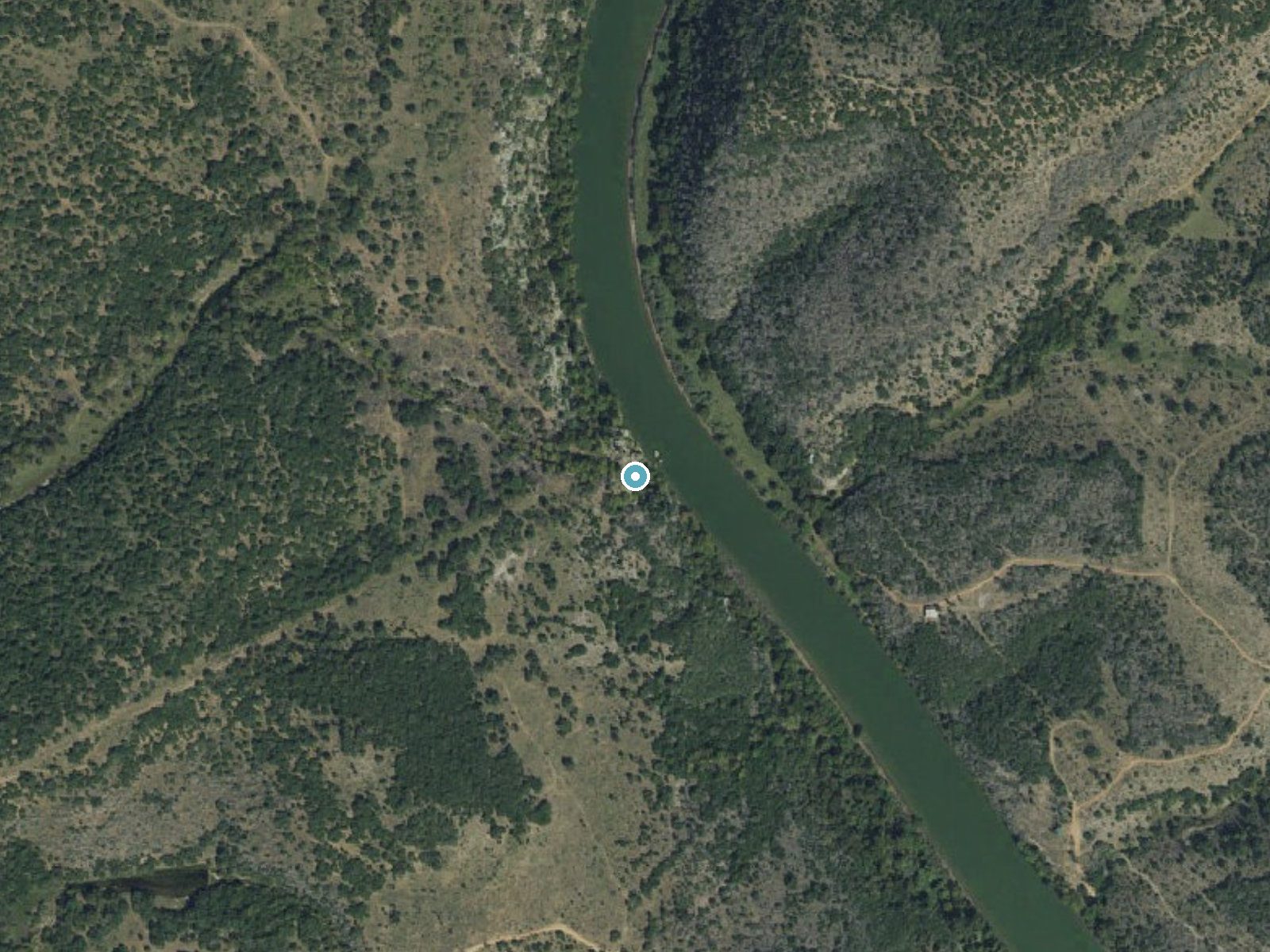 Aerial photo of the same ground around Post Oak Falls near Tow, Texas, for comparison with the lidar view