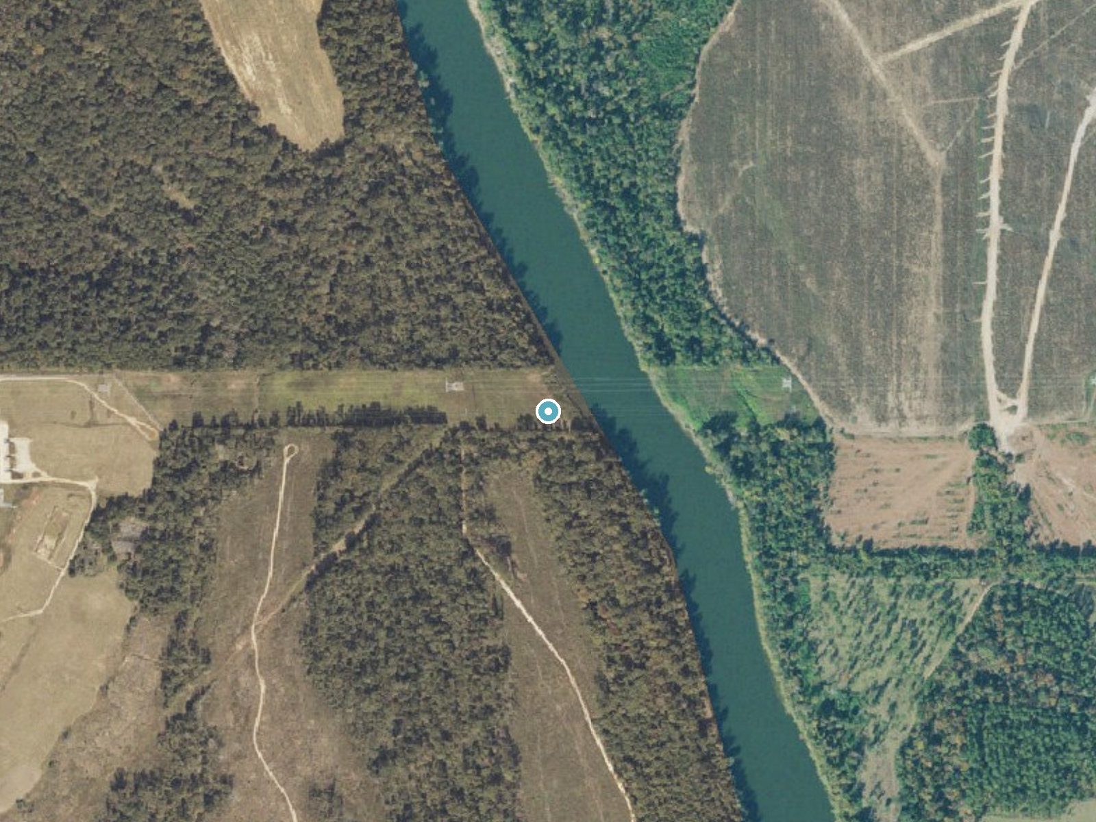Aerial photo of the same ground around Rock Falls near Columbia, Alabama, for comparison with the lidar view